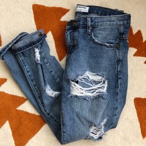 ONE TEASPOON cuffed ripped jean